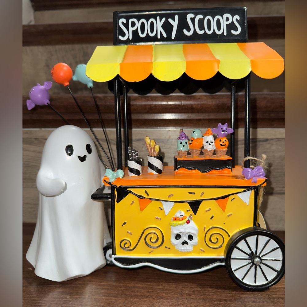 Super Cute Goblin & Ghoul SPOOKY SCOOPS Ghost 👻 With Ice Cream Cart Halloween 🎃